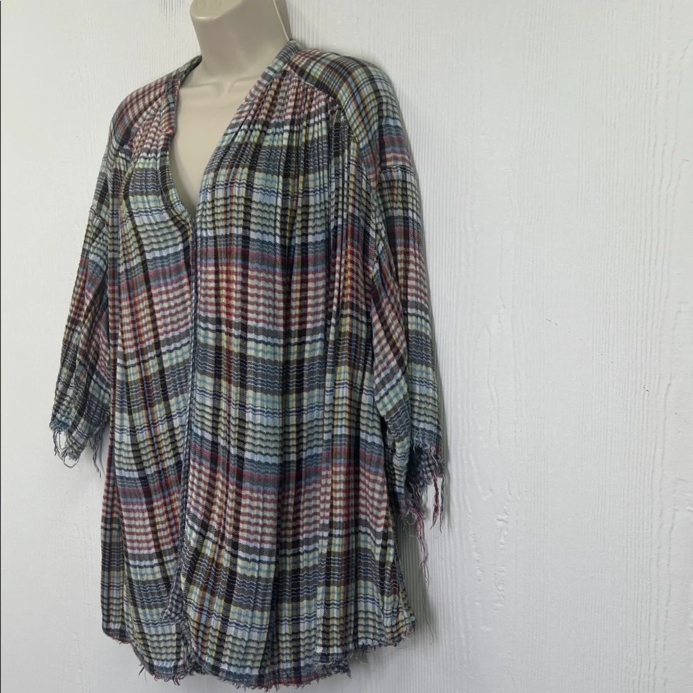 Free People - Boho Cottage Plaid Colorful Button Down Oversized Blouse Size Med - Picture 6 of 11